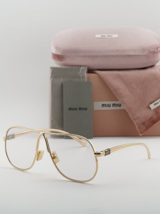 Miu Miu MUA56S 5AK08N Geometric Sunglasses – Gold/Clear Blue Light Block main image 9